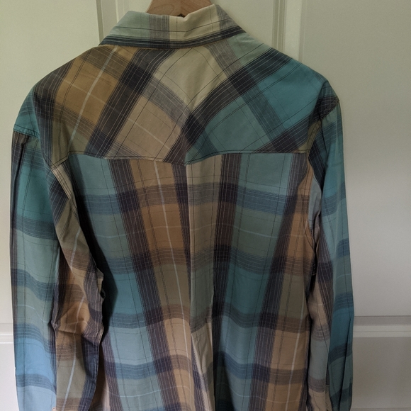 👣Levi's Teal and Gold Plaid Western Shirt - Picture 3 of 3